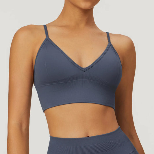 ANNIEGO V-Neck Sports Bra – Adjustable Straps, Shockproof, Quick-Dry