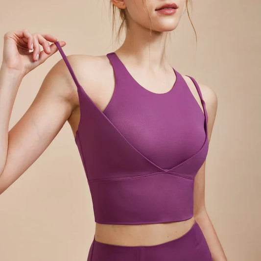 ANNIEGO Women’s Yoga Sports Bra – V-Shaped, Shockproof, Crop Top
