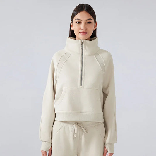 ANNIEGO Fleece Pullover – Half Zip, High Collar, Warm & Thick for Winter