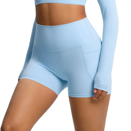 ANNIEGO Women’s High Waist Yoga Shorts – Pocket, Breathable, Tight Fit
