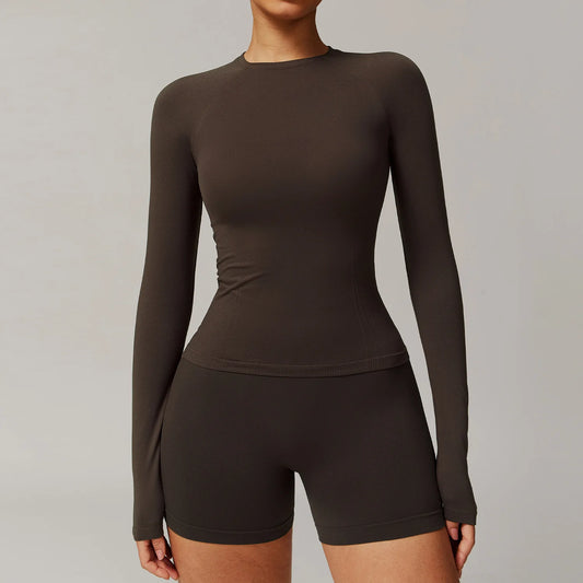 ANNIEGO Seamless Long Sleeve Top – Slim Fit, Quick-Dry
